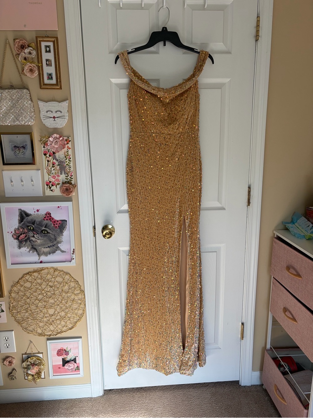 Gold Sequin Off-Shoulder Glam Gown